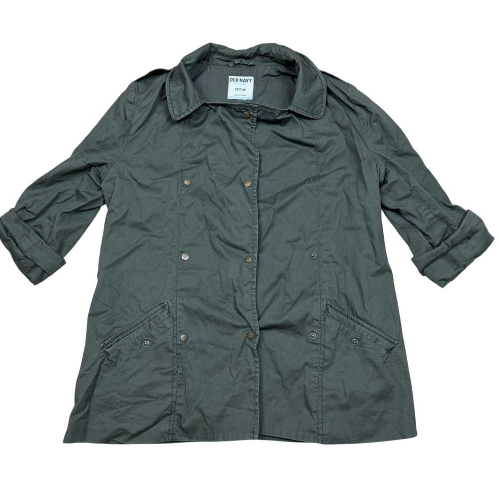 Old Navy Womens Utility Jacket Olive Green Cotton Snap Front Military Coat XS